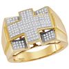 Image 1 : 0.5 CTW Mens Natural Diamond Square Cross Cluster Ring 10K Yellow Gold