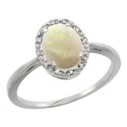 Natural 0.75 ctw Opal & Diamond Engagement Ring 14K White Gold - REF-26X8A