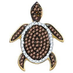 0.35 CTW Cognac-brown Colored Diamond Sea Turtle Tortoise Pendant 10K White Gold