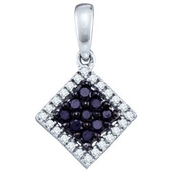 0.3 CTW Black Colored Diamond Square Cluster Pendant 10K White Gold