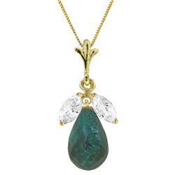 Genuine 9.3 ctw Green Sapphire & White Topaz Necklace Jewelry 14KT Yellow Gold - REF-28V9W