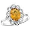 Natural 2.34 ctw Quartz & Diamond Engagement Ring 14K White Gold - REF-80N8G