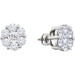 2 CTW Natural Diamond Flower Cluster Large Screwback Stud Fine Earrings 14K White Gold