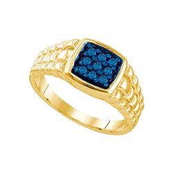 0.25 CTW Mens Masculine Blue-colored Natural Diamond Cluster Square-shape Band 10K Yellow Gold