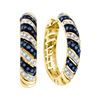 0.5 CTW Blue Colored Diamond Horiztonal Stripe Lightweight Hoop Earrings 10K Yellow Gold
