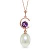 Genuine 4.5 ctw Pearl & Amethyst Necklace Jewelry 14KT Rose Gold - REF-20M5T