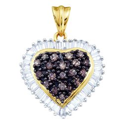 1 CTW Cognac-brown Colored Diamond Heart Love Anniversary Cluster Pendant 10K Yellow Gold