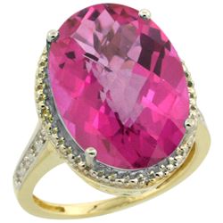 Natural 13.6 ctw Pink-topaz & Diamond Engagement Ring 14K Yellow Gold - REF-75K6R