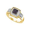 Image 1 : 0.35 CTW Cognac-brown Colored Natural Diamond Square-shape Cluster Ring 10K Yellow Gold