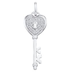 0.18 CTW Natural Diamond Cluster Heart Key Love Valentines Fine Pendant 10K White Gold