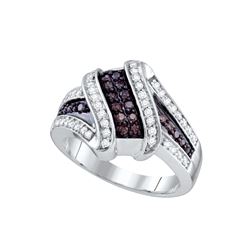 0.55 CTW Cognac-brown Colored Diamond Ribbon Crossover Cocktail Fine Ring 10K White Gold