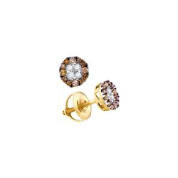 0.33 CTW Cognac-brown Colored Diamond Cluster Stud Earrings 10K Yellow Gold