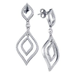 0.75 CTW Natural Diamond Screwback Stud Dangle Oval Earrings 10K White Gold