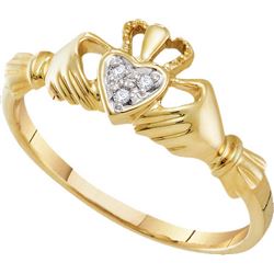 0.01 CTW Diamond Small Dainty Claddagh Engagement Bridal Ring 10K Yellow Gold