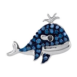 0.2 CTW Blue Colored Diamond Whale Animal Pendant 10K White Gold