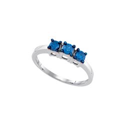 0.5 CTW Blue Colored Diamond 3-stone Bridal Engagement Ring 10K White Gold