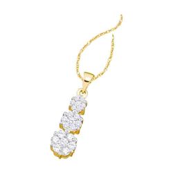 1 CTW Flower Cluster Natural Diamond Drop Luxury Pendant 14K Yellow Gold