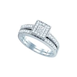 0.5 CTW Natural Princess Diamond Solitaire Square Halo Bridal Ring 10K White Gold