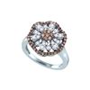 Image 1 : 0.7 CTW Cognac-brown Colored Diamond Flower Cluster Ring 10K White Gold