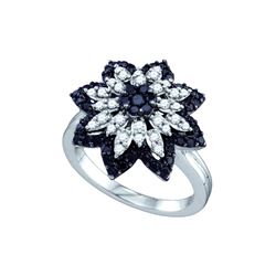 0.85 CTW Black Colored Diamond Flower Cluster Ring 10K White Gold