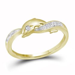 0.03 CTW Natural Diamond Dolphin Nautical Animal Fine Ring 10K Yellow Gold