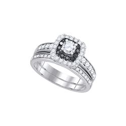 1 CTW Natural Black Diamond Bridal Engagement Ring 14K White Gold