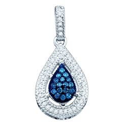 0.2 CTW Blue Colored Diamond Teardrop Cluster Pendant 14K White Gold
