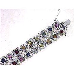 14K White Gold 17.25CTW Ladies Sapphire Bracelet - REF-811R2K