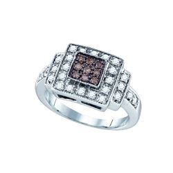 0.5 CTW Cognac-brown Colored Diamond Square Cluster Ring 10K White Gold