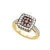 Image 1 : 1 CTW Cognac-brown Colored Diamond Square Cluster Ring 10K Yellow Gold
