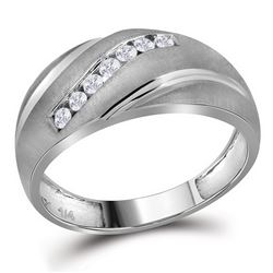 0.25 CTW Mens Masculine Channel-set Natural Diamond Brushed-satin Band 10K White Gold