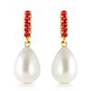 Image 1 : Genuine 8.4 ctw Pearl & Ruby Earrings Jewelry 14KT Yellow Gold - REF-25F6Z