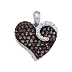 0.75 CTW Cognac-brown Natural Diamond Unique Heart Cluster Pendant 10K White Gold
