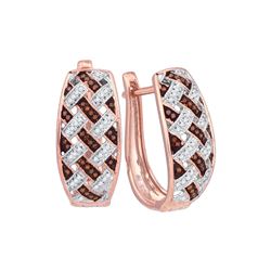 0.3 CTW Red Colored Diamond Hoop Earrings 10K Rose Gold