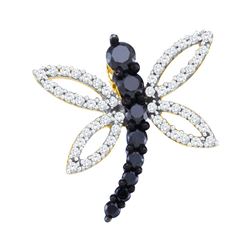 0.5 CTW Black Colored Diamond Dragonfly Insect Bug Flying Fine Pendant 10K Yellow Gold
