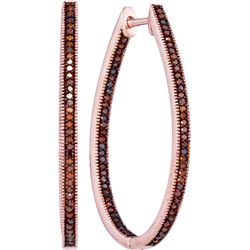 0.5 CTW Red Colored Diamond Oval Hoop Earrings 10K Rose Gold