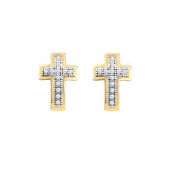 0.1 CTW Diamond Christian Faith Cross Screwback Stud Earrings 10K Yellow Gold