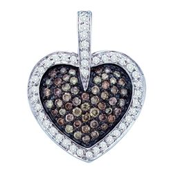 1 CTW Cognac-brown Colored Diamond Heart Cluster Valentines Pendant 14K White Gold
