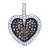 Image 1 : 1 CTW Cognac-brown Colored Diamond Heart Cluster Valentines Pendant 14K White Gold