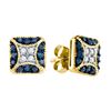 Image 1 : 0.5 CTW Blue Colored Diamond Square Cluster Earrings 10K Yellow Gold