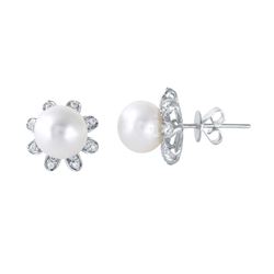 14K Gold 10.94 CTW Pearl & Diamond Earring - REF-83Y4X