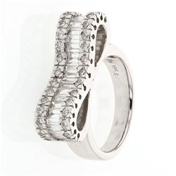 Diamond Ring w/ Prong & Channel-set in 18K White Gold - REF-257F7M