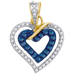 0.25 CTW Blue Colored Diamond Heart Love Pendant 10K Yellow Gold