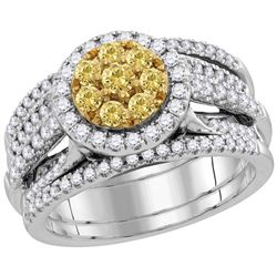 1.05 CTW Yellow Diamond Bridal Engagement Ring 14K White Gold