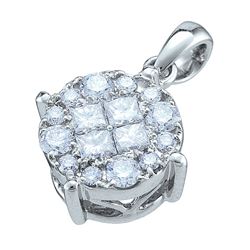 0.5 CTW Princess Natural Diamond Soliel Cluster Pendant 14K White Gold