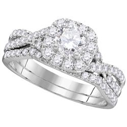 1 CTW Natural Diamond Halo Bridal Engagement Ring 14K White Gold