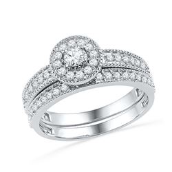 0.5 CTW Natural Diamond Halo Bridal Engagement Ring 10K White Gold