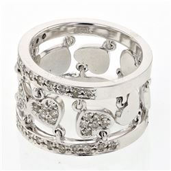 2-row Diamond  Band w/ Pave-set Heart Link in 14K White Gold - REF-106F7M