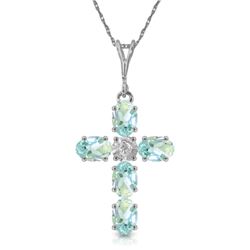 Genuine 1.75 ctw Aquamarine & Diamond Necklace Jewelry 14KT White Gold - REF-44H7X