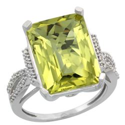 Natural 12.14 ctw Lemon-quartz & Diamond Engagement Ring 14K White Gold - REF-62Y2X